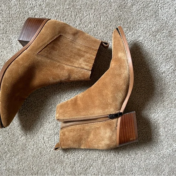 Marc Fisher Yarita Camel color Suede Leather Ankle Boots Size 8 - Picture 6 of 13